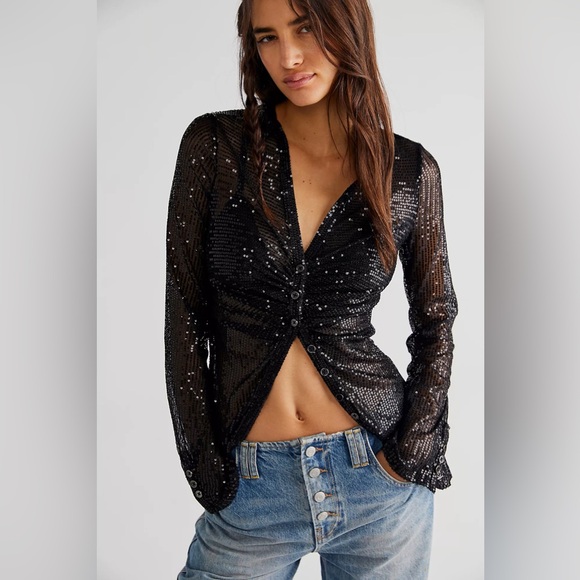 𝓯𝓹 Free People ~ Sequin Shirtee - Picture 7 of 16